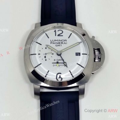 Copy Panerai Luminor 8 days GMT White Plaid Dial Watch 44mm